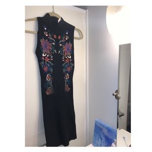 Turtleneck Sweater Dress with Floral Embroidery